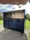 Snap On Tool Box 84” X 30” EPIQ Roll Cab With Hutch Black Blue Trims